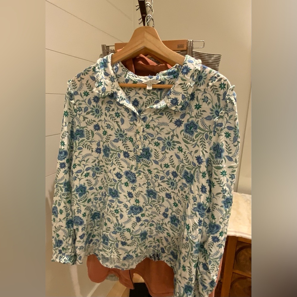 Lucky Brand White and Blue Floral Top